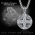 wholesale 925 Sterling Silver Round Celtic Knot Pendant on Rolo Chain - Irish Protection Jewelry for Men (24+2) -0-5