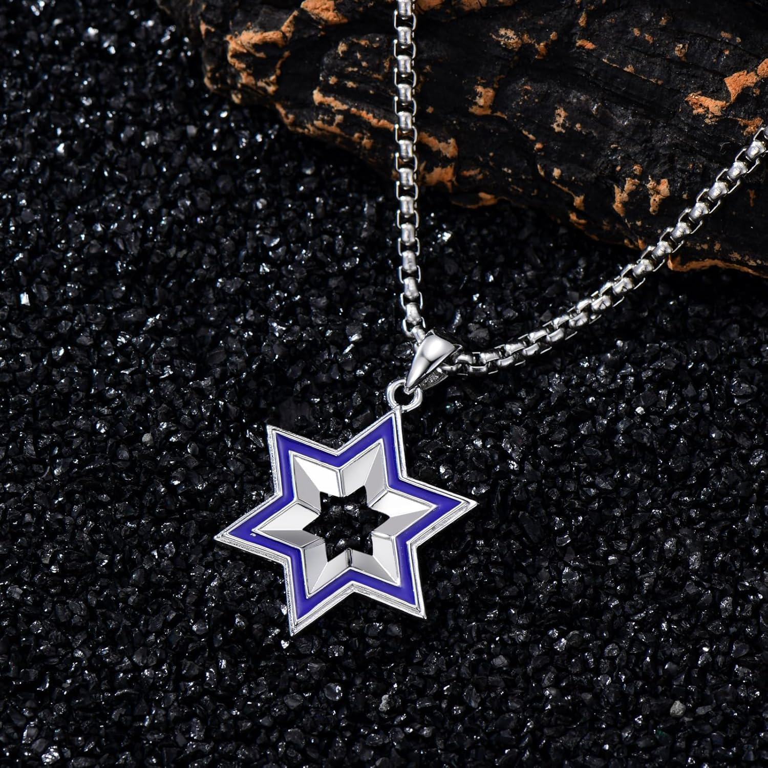 wholesale 925 Sterling Silver Blue Enamel Star of David Pendant Necklace 24 Chain-0-3