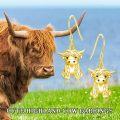 wholesale 925 Sterling Silver Highland Cow Dangle Earrings with Gold Plated and Black Crystal Stones 16mm x 13mm Fish Hook Jewelry for Women Girls Gift Boxed-0-4