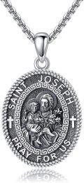wholesale 925 Sterling Silver St Joseph Pray for Us Medal Necklace Pendant s-0-0