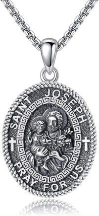 wholesale 925 Sterling Silver St Joseph Pray for Us Medal Necklace Pendant s-St Joseph