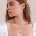 wholesale Gold-Plated 925 Sterling Silver St. Jude Heart Pendant Necklace with Green Stone and Cubic Zirconia for Women-0-1