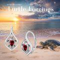 wholesale 925 Sterling Silver Red Crystal Turtle Leverback Hoop Earrings - Boho Beach Jewelry for Women-0-5