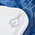 wholesale 925 Sterling Silver Heart-Shaped Cat Pendant Necklace for Women's Gifts-0-4