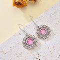 wholesale 925 Sterling Silver Pink Opal Flower Dangle Earrings with Celtic Knot Design-0-1