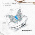 wholesale 925 Sterling Silver Opal Blue Butterfly Adjustable Ring for Women-0-3