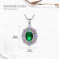 wholesale 925 Sterling Silver White Gold Plated Oval Green Stone with Pink and Yellow Accents Halo Pendant Necklace 45cm Chain Length-0-2