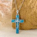 wholesale 925 Sterling Silver Turquoise Inlay Cross Pendant Necklace for Women and Men - Religious  for Christmas & Birthdays-0-2