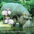wholesale 925 Sterling Silver Smiling Hippo Stud Earrings for Women Girls Gifts 48x36mm-0-3