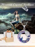 wholesale 925 Sterling Silver Round Mermaid Necklace with Purple Crystal & Ocean Waves 45cm Chain - For Women/Girls-0-3