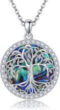 wholesale 925 Sterling Silver Round Blue Purple Abalone Shell Tree of Life Pendant Necklace for Women-0-0