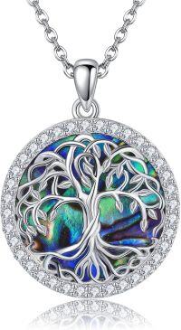 wholesale 925 Sterling Silver Round Blue Purple Abalone Shell Tree of Life Pendant Necklace for Women-Tree of Life Abalone Shell Necklace