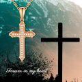 wholesale 14K Gold Cubic Zirconia Cross Pendant Necklace for Women 28cm Long Chain-0-5