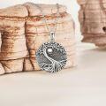 wholesale 925 Sterling Silver Yin Yang Pendant with Black Stone and Leaf Design Chain for Women Men  47cm Length-0-1