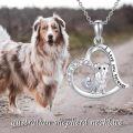 wholesale 925 Sterling Silver Heart-Shaped Australian Shepherd Pendant Necklace with Cubic Zirconia and Engraved Message I Love You Forever-0-5