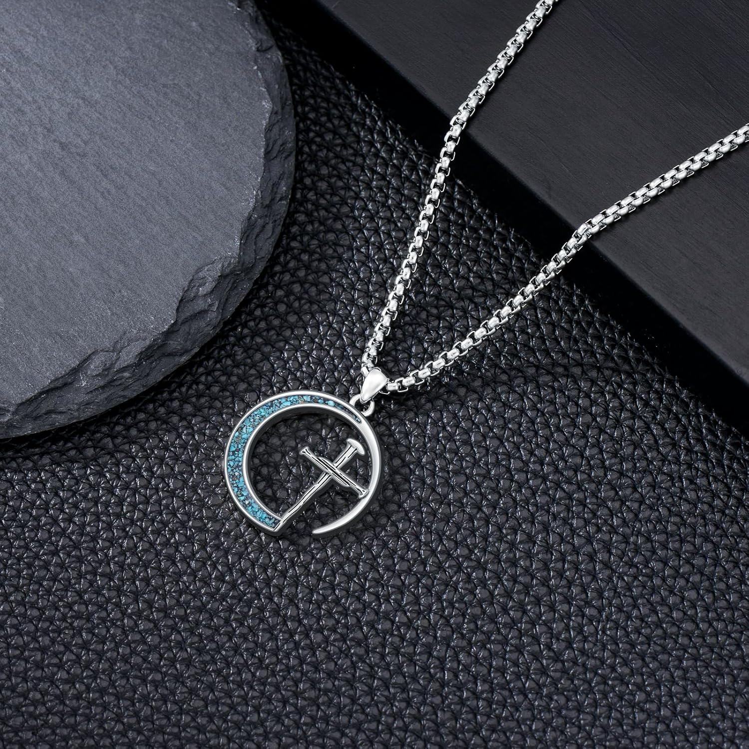 wholesale 925 Sterling Silver Turquoise Hammerhead Pendant Necklaces for Men 24+2 Chain-0-2