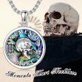 wholesale 925 Sterling Silver Gothic Skull Memento Mori Pendant Necklace with Abalone Shell and Hourglass Design - 24 Chain Stoic  for Him Her-0-2
