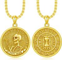 wholesale Sterling Silver Stone Memento Mori Necklace Stoic Virtues Amor Fati Unisex Gift-Gold_01