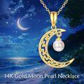 wholesale 14K Gold Crescent Moon with Pearl Charm Pendant Necklace for Women-0-4