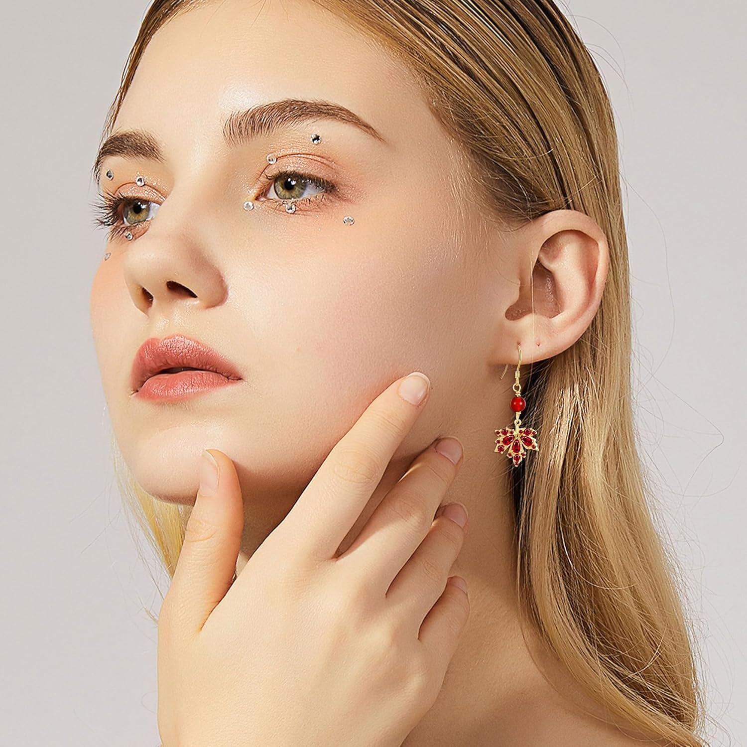 Gold Plated Red Crystal Leaf Drop Dangle Earrings  for Her-0-1