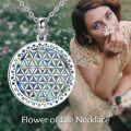 wholesale 925 Sterling Silver Flower of Life Abalone Shell Pendant Necklace-0-5