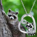 wholesale 925 Sterling Silver Heart-Shaped Black and White Raccoon Pendant Necklace with Natural Moss Agate Stone-0-4