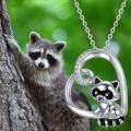 wholesale 925 Sterling Silver Heart-Shaped Black and White Raccoon Pendant Necklace with Natural Moss Agate Stone-0-4