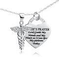 wholesale 925 Sterling Silver Heart-Shaped Caduceus Angel Nurse Prayer Pendant Necklace for Women-0-0