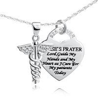 wholesale 925 Sterling Silver Nurse's Prayer Heart Pendant With Caduceus Charm-A Caduceus Necklace