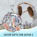 wholesale 925 Sterling Silver Round Crystal Rose Flower Sister's Forever Pendant Necklace-0-1
