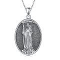 wholesale 925 Sterling Silver Santa Muerte Saint Death Skull Scythe Oval Pendant Necklace-0-0