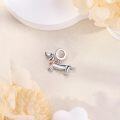 wholesale Sterling Silver & CZ Dachshund Charm with Orange Bandana, 1.12cm Dog Lover Jewelry Gift-0-3