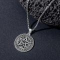wholesale 925 Sterling Silver Pentagram Pendant Necklace with Greek Key Pattern and Hebrew Symbols for Men's Religious Protection Jewelry-0-3