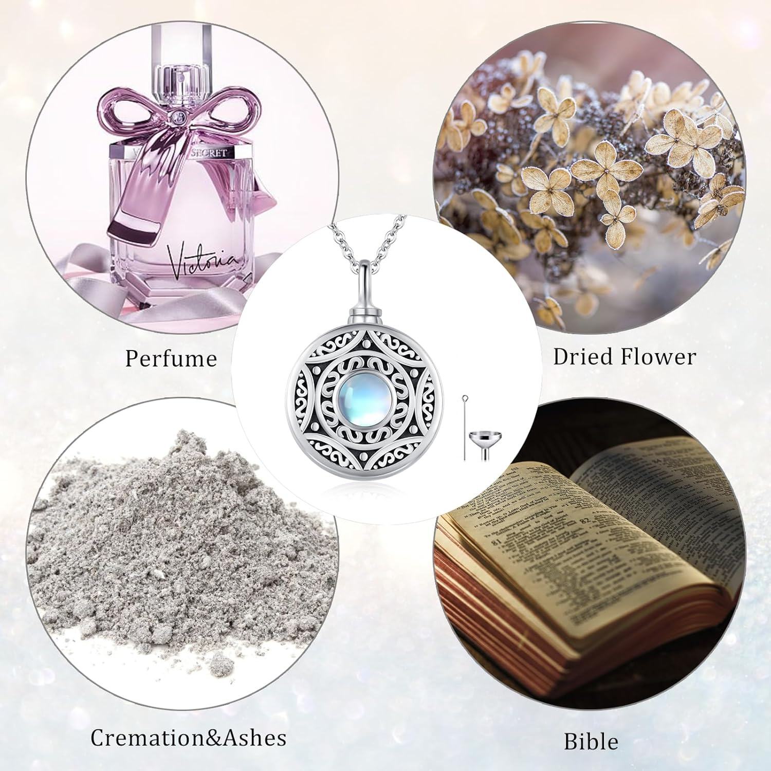 Sterling Silver Moonstone Urn Necklace Cremation Memorial Jewelry for Women Men-0-5