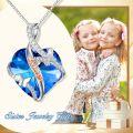 wholesale 925 Sterling Silver Blue Crystal Heart & Butterfly Pendant Necklace for Women-0-2
