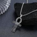 wholesale 925 Sterling Silver Ankh Cross Pendant with Eye of Horus and God Jackal Charm on 24+2 Rolo Chain - Ancient Egyptian Amulet Protection Jewelry for Women & Men-0-1