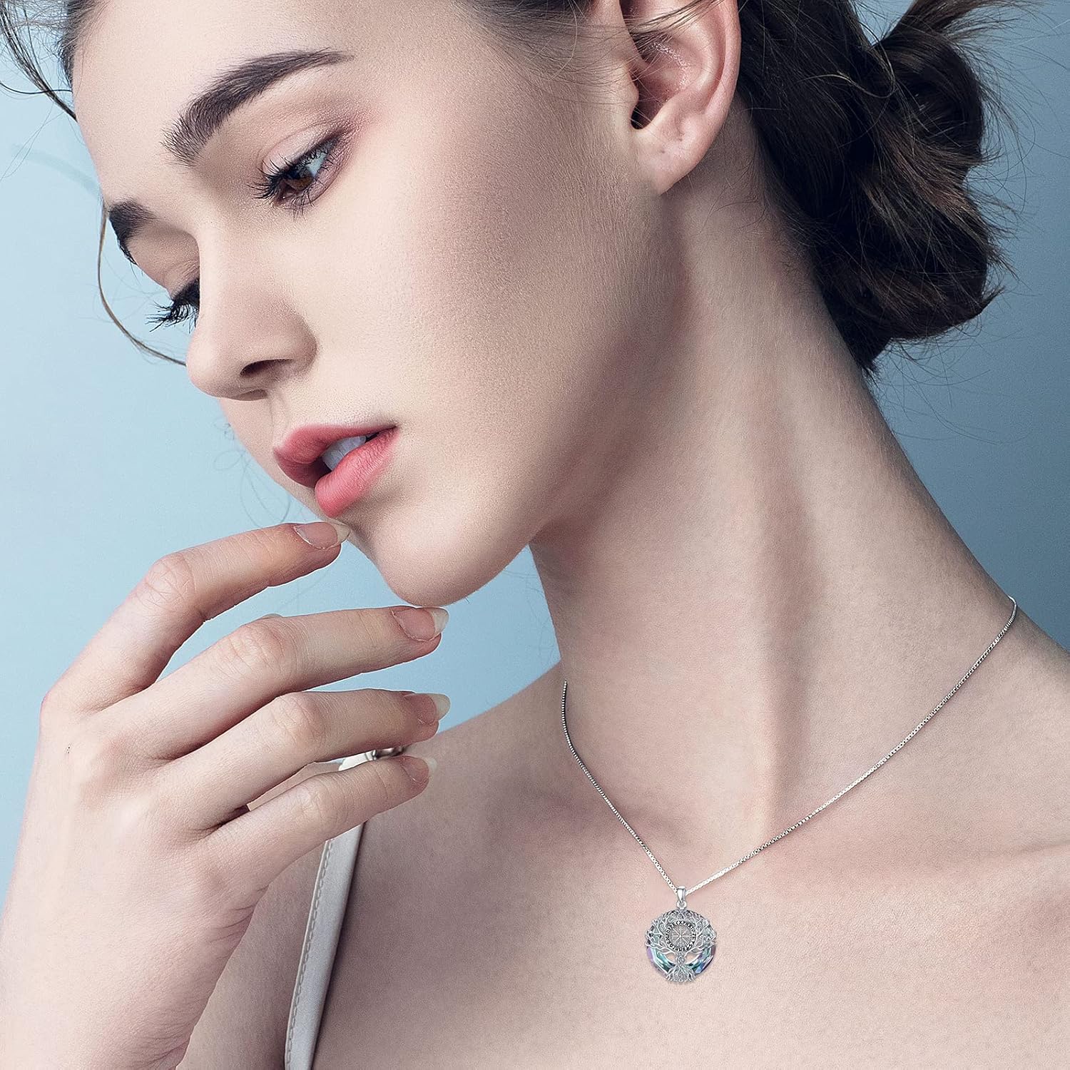 wholesale 925 Sterling Silver Viking Tree of Life Pendant Necklace with Crystal Circle for Women/Men-0-2
