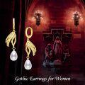 wholesale 925 Sterling Silver Plated Gold Pearl Skeleton Hand Dangle Earrings - Gothic Halloween  for Her-0-4