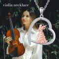 wholesale 925 Sterling Silver Heart-Shaped Dancing Girl with Violin Pendant Necklace - Christmas Gift for Her-0-4
