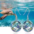 TOUPOP Sterling Silver Blue Crystal Sea Turtle Palm Tree Earrings-0-1