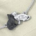 wholesale 925 Sterling Silver Black White Kissing Cat Couple Adjustable Chain Bracelet-0-2