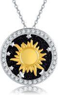 wholesale  925 Sterling Silver Blue Sandstone & Zirconia Sun Necklace, Hypoallergenic Gift for Women Men-0-0