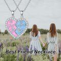 wholesale 925 Sterling Silver Best Friends Pink & Blue Enamel Heart Pendants Necklaces Set for Two Women Gift-0-5