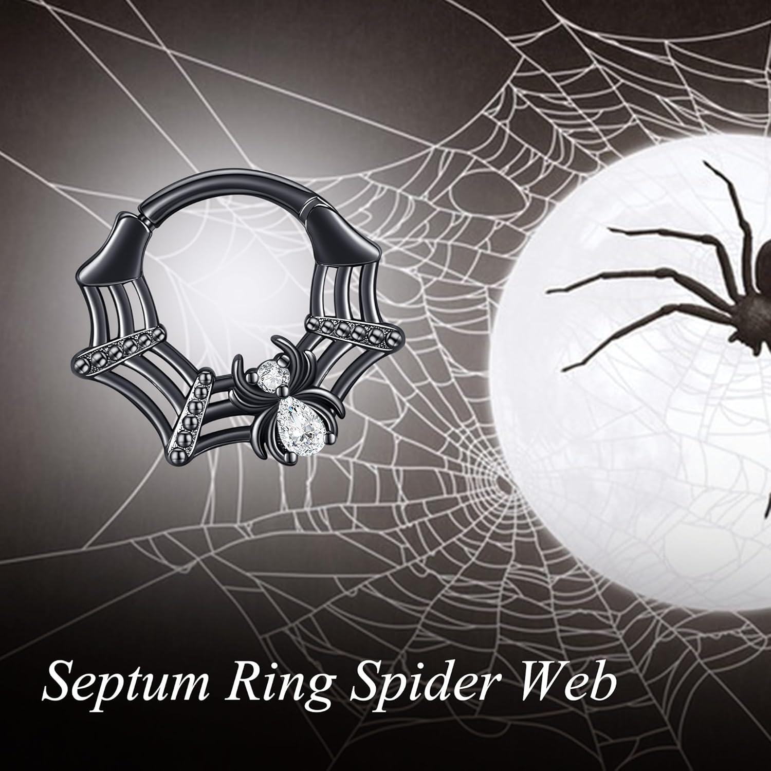 wholesale Sterling Silver Spider Web Septum Ring - Halloween Nose Jewelry for Alternative Fashion-0-1