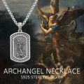 wholesale 925 Sterling Silver Saint Michael Pendant with Prayer Inscription on Back Chain Included-0-5