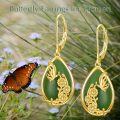 wholesale 14K Gold Plated Sterling Silver Round Natural Jade Earrings for Women-0-24