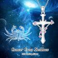 wholesale 925 Sterling Silver Cross Pendant Necklace With Pink Cubic Zirconia Platinum Plated For Women-0-2