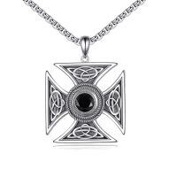 wholesale 925 Sterling Silver Celtic Cross Black Stone Mens Pendant Necklaces Gothic Punk Vintage s-Celtic knot necklace