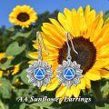 wholesale 925 Sterling Silver Blue Opal Lotus Flower Triangle Symbol Dangle Earrings-0-3