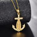 wholesale Gold Anchor Pendant with Cubic Zirconia and Religious Figure - 925 Sterling Silver Chain Necklace for Women's Christian Gifts-0-1